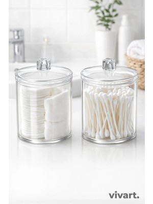 Vivart Makyaj Temizleme, Pamukluk ve Kulak Çubuğu Kabı 2’li Set – Banyo Düzenleyici Organizer