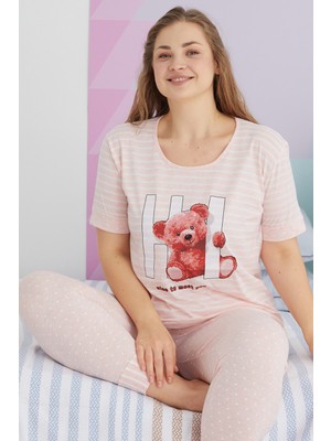 Siyah İnci Çok Renkli Curve Büyük Beden Battal Boy Pamuklu Örme Pijama Takımı
