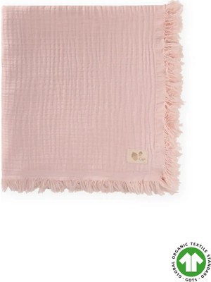Cigit Dört Kat Püsküllü Organic Müslin Battaniye 80X120 Cm Pudra Pembe