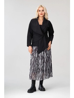 Bold & Young Kadın Siyah Beyaz Zebra Baskılı Astarlı Beli Lastikli Tül Etek