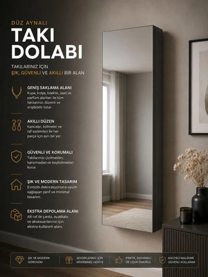 Decobox Paris Boy Aynalı Takı Dolabı Antrasit