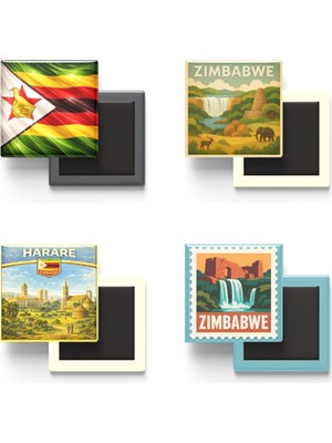 İberk Buzdolap Magnetleri - Zimbabve - Harare - 4'lü Set