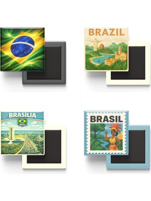 İberk Buzdolap Magnetleri - Brezilya - Brasília - 4'lü Set