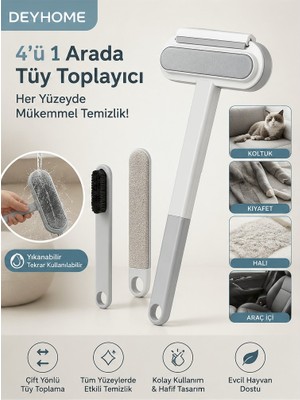 Deyhome 4'ü 1 Arada Tüy Toplayıcı Kedi Köpek Tüy Temizleyici Fırça | Koltuk, Halı, Kıyafet ve Araç Içi Tüy Alıcı