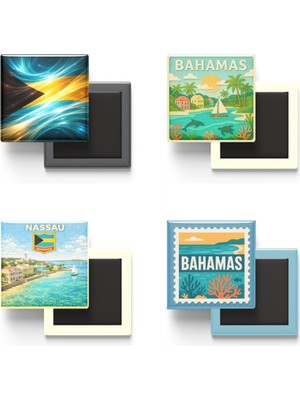 İberk Buzdolap Magnetleri - Bahamalar - Nassau - 4'lü Set
