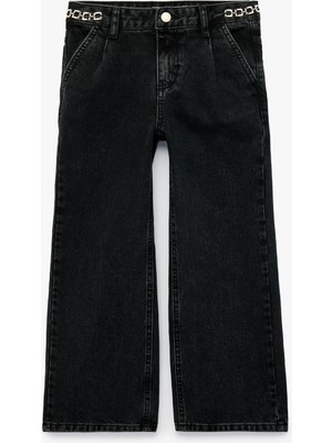 Koton Pamuklu Zincir Detaylı Geniş Paça Denim Pantolon