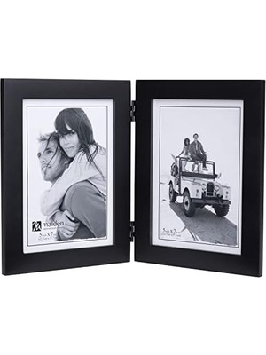 Çift Dikey 5x7 Resim Çerçevesi - Geniş Gerçek Ahşap Kalıp, Gerçek Cam - Siyah