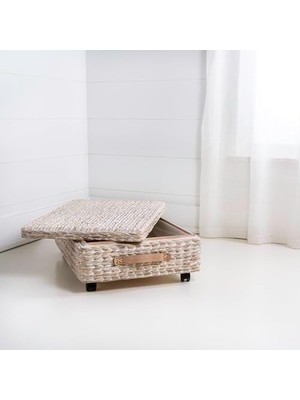 Happimess BSK1006C Chett Minimalist El Dokuma Sümbül/ahşap Yatak Altı Saklama Kutusu, Banyo, Yatak Odası, Dolap, Giriş Yolu, Misafir Odası, Beyaz Yıkama