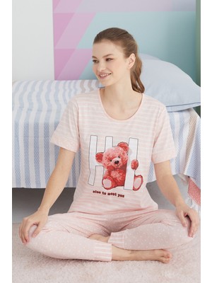 Siyah İnci Çok Renkli Pamuklu Örme Pijama Takım