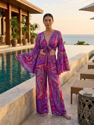 Kırmızı Bohem Bolero ve Pantolon Ikili Set