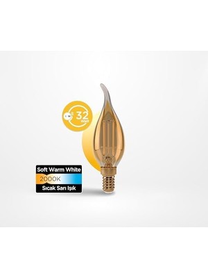 Filament Ampul (Mum Tipi) E14 Flame 4W 360LM 2000K (Sarı Işık)