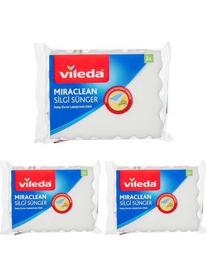 169072 Miraclean Silgi Sünger 2'li, Beyaz, Düz 3lü Paket