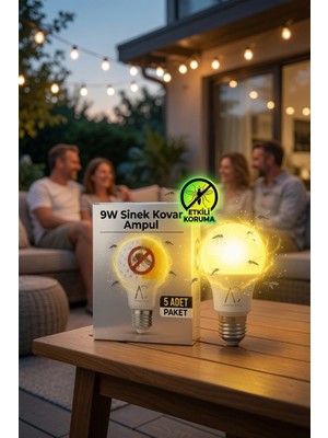 AC Aydınlatma 9W Sinek Kovar LED Ampul 5'li Paket – Çift Modlu Beyaz Işık & Sarı Sinek Kovucu Işık – E27 Duy