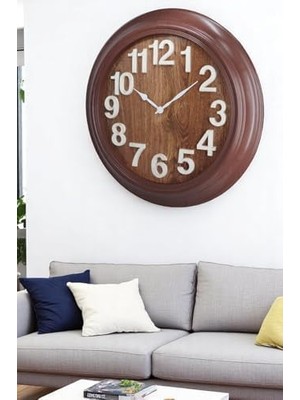 Premium Serisi Modern Tasarım 75 cm Ev ve Ofis Duvar Saati Rakamlı Kahverengi, Latin Rakamlı Kahverengi