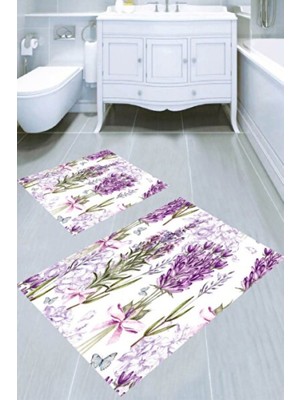 Empressco Lavanta Bahçesi Desenli 2'li Banyo Paspası Seti (50X60 cm - 60X100 Cm)