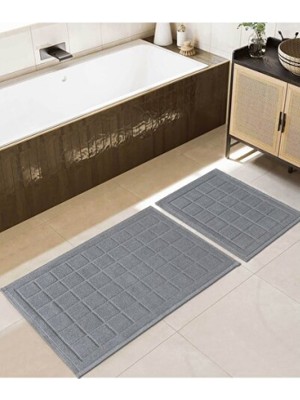 Empressco Kare Desenli Banyo Paspas Takımı 2'li Set, Yumuşak ve Şık Pamuk Gri