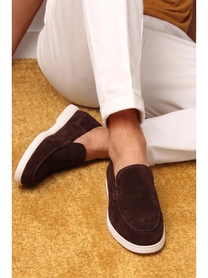 Shoetyle - Hakiki Süet Deri Kahverengi Erkek Loafer - 115-K664