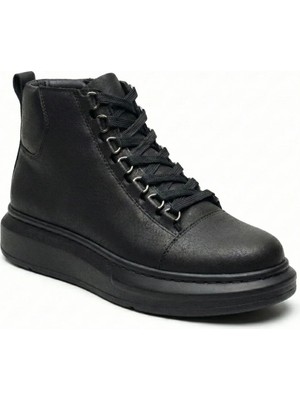 Beskar Tam Siyah Bağcıklı Yüksek Tabanlı Erkek Spor Bot - Full Black Tarz Sneaker Bot BA0713