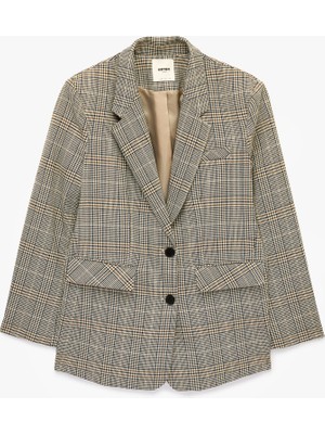 Koton Cepli Düğmeli Uzun Kollu Kruvaze Ekose Blazer Ceket