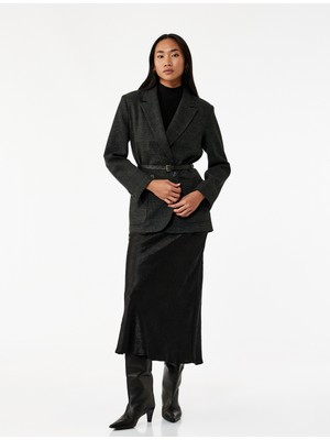 Koton Balık Form Slim Fit Dokulu Saten Midi Etek