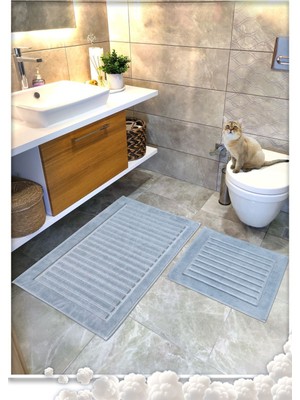 Empressco Yumuşak Pamuk Dokuma Banyo Paspas Seti, Şerit Desenli 2’li 60X100 ve 60X50
