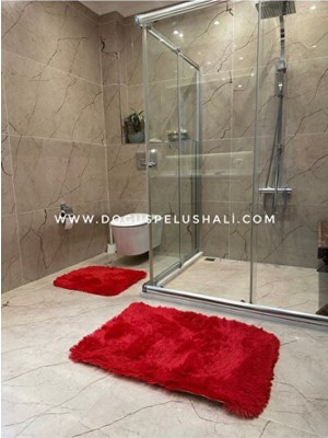 Empressco Kırmızı Tavşan Kaymaz Tabanlı Banyo Halısı Seti, 2'li, Şık ve Kullanışlı