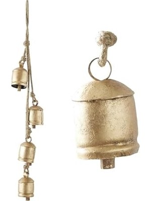 Deco 79 Jüt Asma Halatlı Metal Tibet'ten Esinlenen Dekoratif Çan, 10,18 x 7,62 cm x 73,6 Cm, Altın