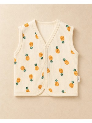 The Two Unisex Bebek Bej Ananas Desenli Örme Yelek 6-24 Ay %100 Pamuk