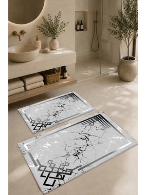 Empressco Dijital Baskılı Kaymaz Tabanlı 2’li Banyo Paspas Seti 40X60 ve 60X100