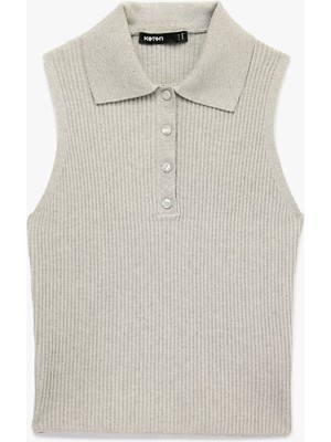Koton Yarım Düğmeli Kolsuz Polo Yaka Triko Top