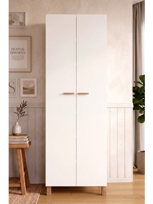 Robin Home Porto 2 Kapaklı Ahşap Ayaklı Çok Amaçlı Dolap Mutfak Kiler Erzak Banyo Dolabı Ayakkabılık Beyaz