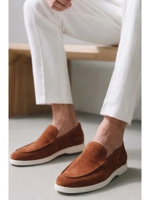 Shoetyle - Hakiki Süet Deri Taba Rengi Erkek Loafer - 115-K664