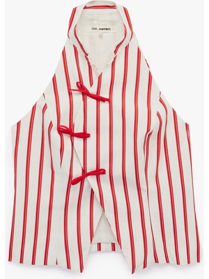 Koton Kruvaze Hakim Yaka Fiyonklu Kolsuz Qipao Görünümlü Çizgili Crop Bluz