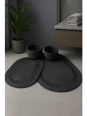 Empressco Doğal Halat Dokuma Banyo Seti, 2'li Oval Paspas & Sepet, El Yapımı