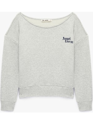 Koton Modal Karışımlı Kayık Yaka Uzun Kollu Arkası Melek Baskılı Sweatshirt