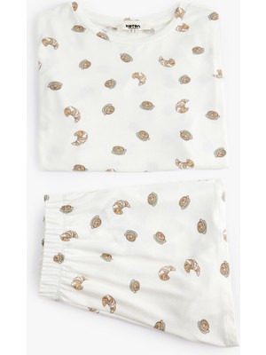 Koton Kruvasan Baskılı Kısa Kollu Şortlu Pijama Takımı