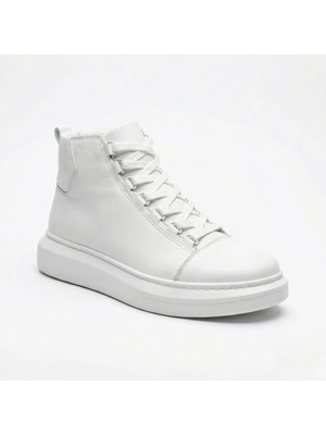 Beskar Beyaz Bağcıklı Yüksek Tabanlı Erkek Spor Bot - Tarz High-Top Sneaker Bot BA0713