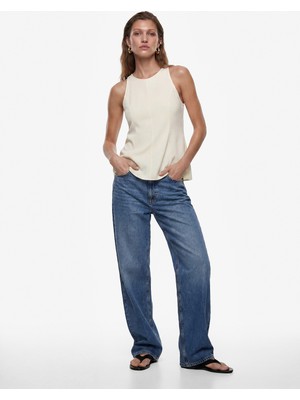 Koton Keten Karışımlı Kolsuz Bisiklet Yaka Peplum Top
