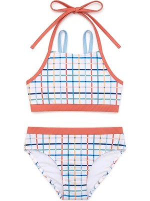 OZMOZ 50 Uv Korumalı Renkli Ekose Kız Çocuk Yüzücü Bikini