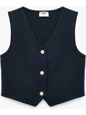 Koton V Yaka Kolsuz Düğmeli Crop Bluz