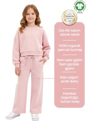 OZMOZ Organik Gül Kurusu Kışık Kız Çocuk Eşofman Takım
