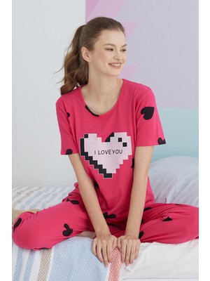Siyah İnci Çok Renkli Pamuklu Örme Pijama Takım