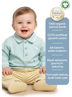 OZMOZ Organik Polo Yaka Mint Yeşili Kışlık Erkek Bebek Üst