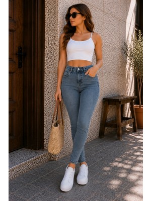 Cedy Denim Cedy Denım  Kadın (Petite) Zarif Yapılı Yüksek Bel Skinny Fit Likralı Jean Pantolon E7027