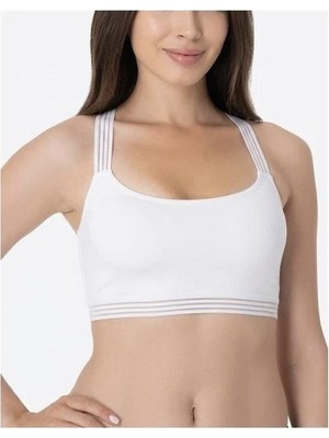 İmer Lingerie Imr 1117 Modal Penye Sırtı Çapraz Transparan Bantlı Çıkarılabilir Pedli Yarım Atlet Bady Crop