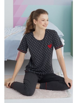 Siyah İnci Antrasit Pamuklu Örme Pijama Takım
