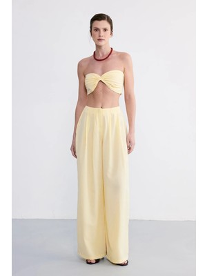 Facette Lace Crop Pantolon Takım Sarı