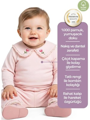 OZMOZ Nakışlı ve Dantelli Açık Pembe Kışlık Kız Bebek Üst