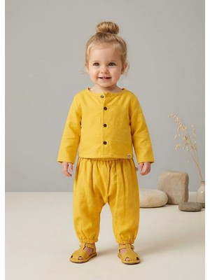 OZMOZ Organik Vual Kumaş Düğme Kapamalı Sarı Yazlık Unisex Bebek Gömlek