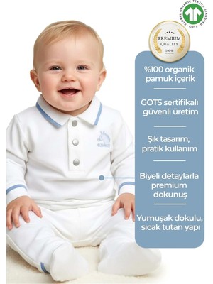 OZMOZ Organik Polo Yaka Beyaz Kışlık Erkek Bebek Üst